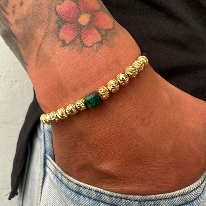 Pulsera esmeralda central diamantada 6mm Caballero